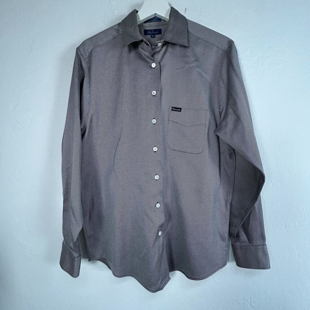 Faconnable Women Striped Button-Up Shirt Medium Cotton Long Sleeve Casual Pocket